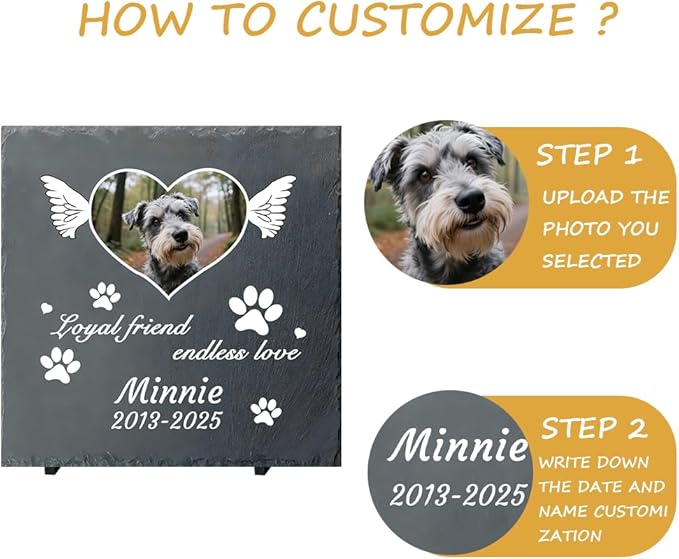 Dog Memorial Gifts for Loss of Dog, Personalized Pet Memorial Stone, Custom Dog Grave Marker with Name & Photo, Sympathy Gifts for Bereaved Pet Owners, Cemetery Decor (Style I)