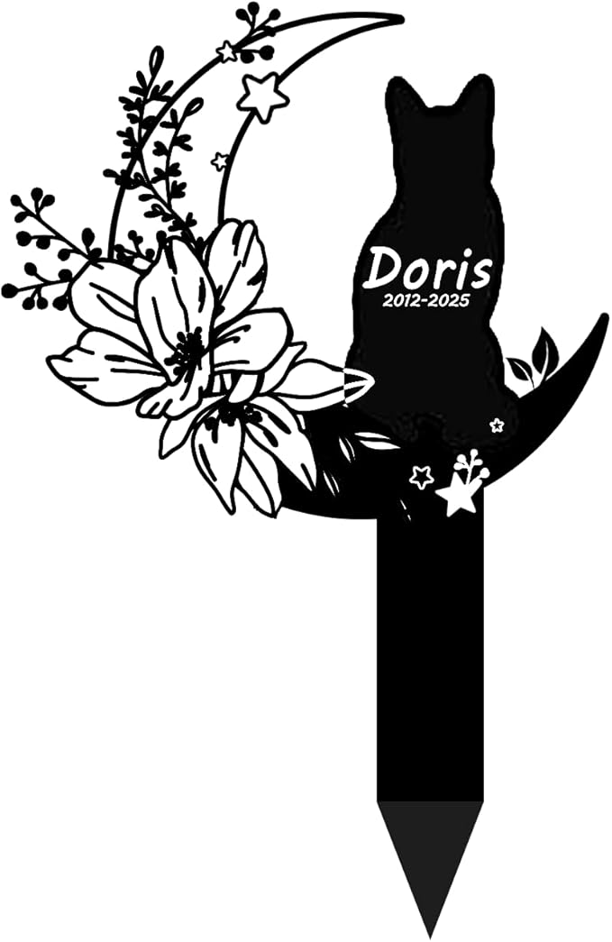 Custom Cat Grave Marker Cat Burial Stake, Personalized Butterfly Flowers Cat Memorial Garden Stake, Metal Cat Memorial Plaque for Outdoors, Customized Pet Headstone