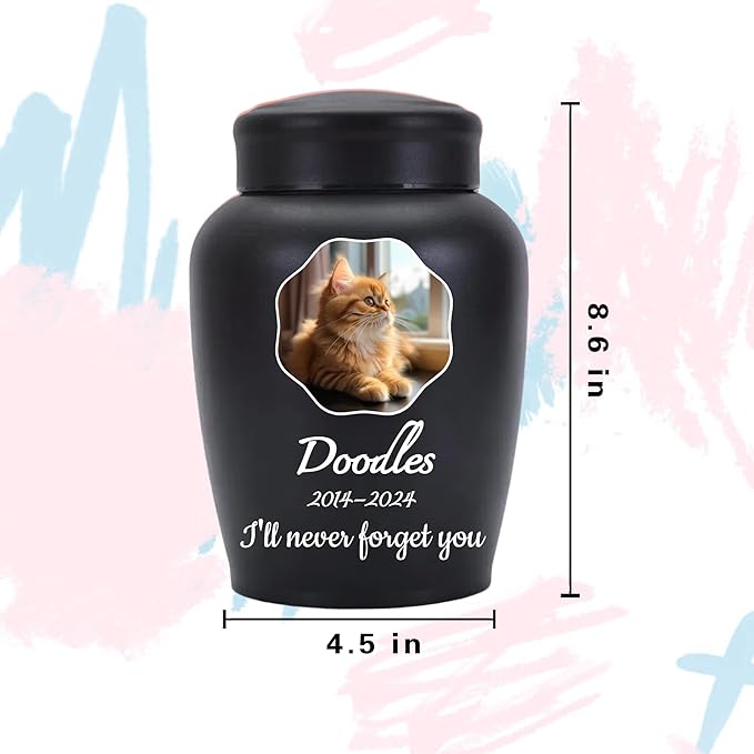 Personalized Cremation Urns for Pet Ashes, Custom Pet Name and Photo for Memorials Urns, 8.6 Inches Large Pet Urns for Dogs and Cats Ashes (Round)