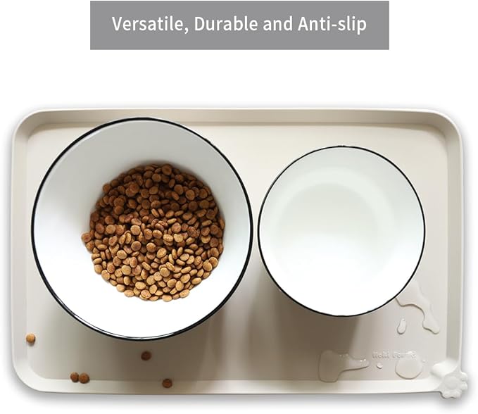 Hoki Found Silicone Pet Food Tray - High-Lips Dog Cat Bowl Mats - Waterproof Dog Cat Food Mats - Colors: Cream Brown