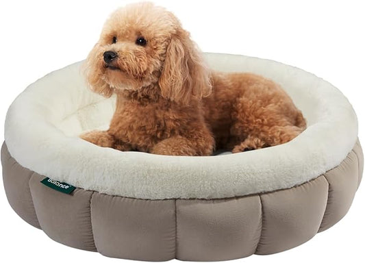 BALANCE Cat Beds for Indoor Cats, Washable Round Cat Bed, Cute Kitten Bed with Anti-Slip Bottom for Kitty and Puppy, 23 Inches, Goat