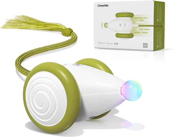 Cheerble Interactive Cat Toys for Indoor Cats, Automatic Moving Kitten Toys, Wicked Mouse Neo Cat Toy with Tail & Lights, Pet Cat Supplies, Rechargeable Cat Toys for Bored Indoor Adult Cats,Green