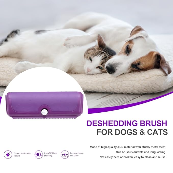 Deshedding Brush for Dogs, Cats & Horses – Professional Pet Grooming Tool for Shedding Control & Undercoat Removal – Gentle on Sensitive Skin – Ergonomic Non-Slip Handle – Purple