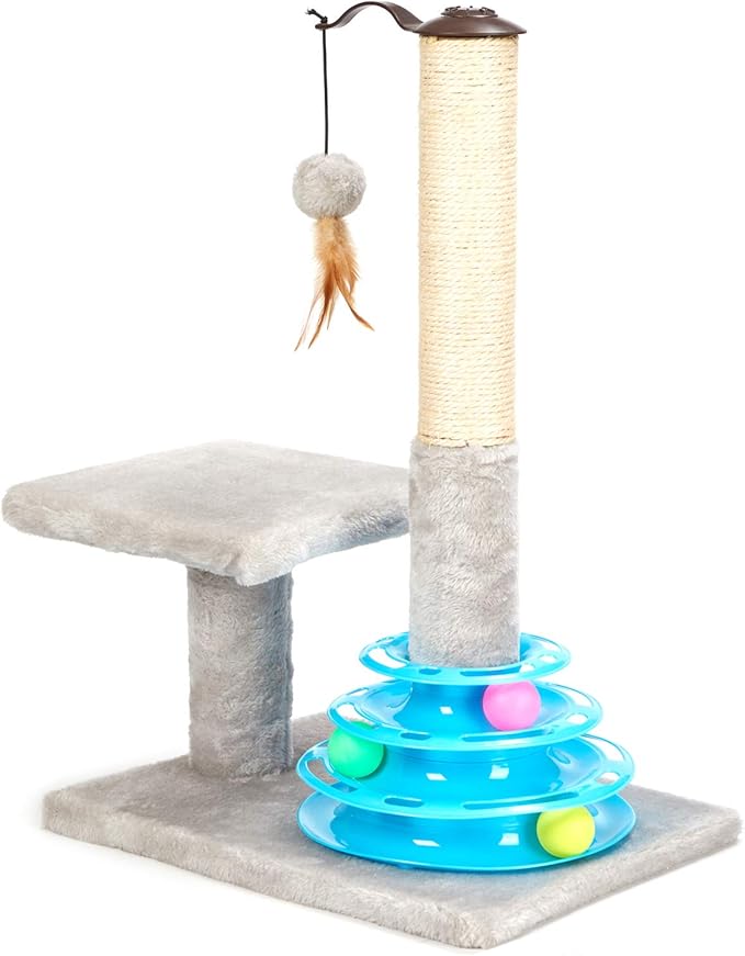 PEEKAB Cat Scratching Post Kitten Sisal Scratcher Tree with Tracks Toy Balls for Indoor Cats and Kittens 25 inches