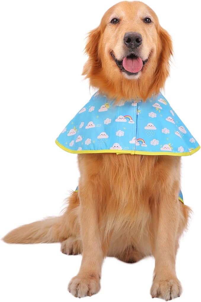 HDE Dog Raincoat Jacket Reflective Adjustable Hooded Pet Poncho Rain Coat with Leash Hole for Small to X-Large Dogs Cartoon Storm - XL