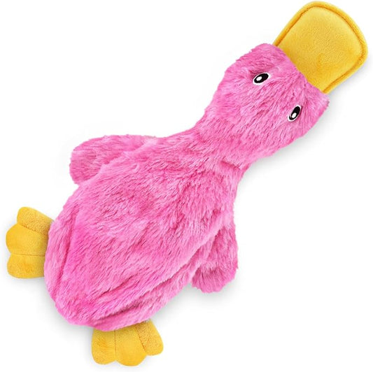 Best Pet Supplies Crinkle Dog Toy for Small, Medium, and Large Breeds, Cute No Stuffing Duck with Soft Squeaker, Fun for Indoor Puppies and Senior Pups, Plush No Mess Chew and Play - Light Pink