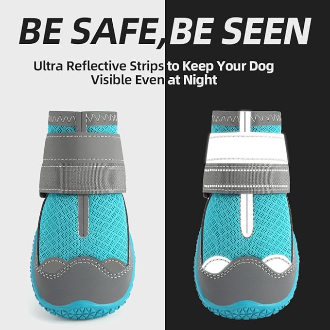 Dog Shoes for Large Dogs, Medium Dog Boots & Paw Protectors for Hardwood Floors, Outdoor Dog Booties for Hot Pavement Winter Snow Hiking, Breathable Dog Shoes with Reflective Strips Size 4