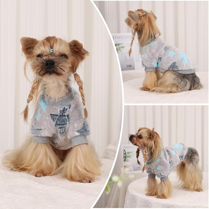 Dog Sweater Glow in The Dark Girl Pink Small Fleece Clothes Winter Soft Thickening Warm Puppy for Dogs Boy Teacup Yorkie Chihuahua (XS,Grey)