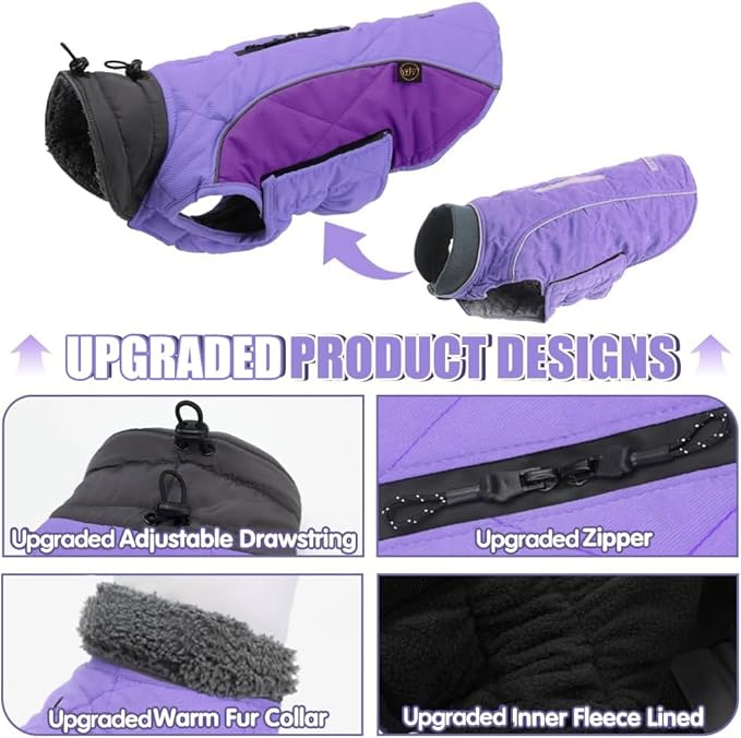 EMUST Winter Dog Coats, Fleece Pet Apparel for Cold Weather, British Style Windproof Warm Jacket for Small Dog Coats for Winter, Mix-Purple, XS
