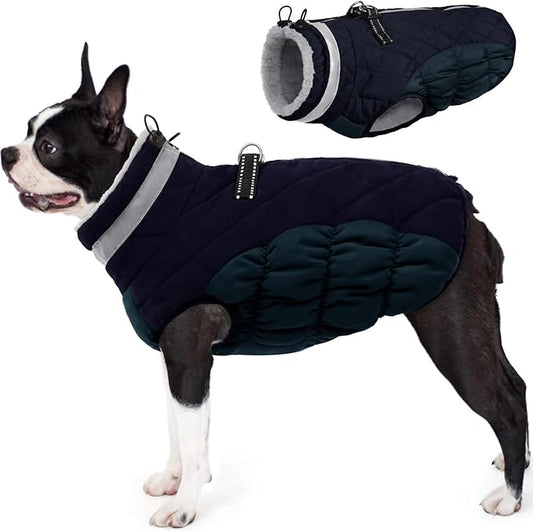 AOFITEE Dog Coat, Warm Dog Winter Coat for Small Dogs, Reflective Turtleneck Dogs Jacket with Harness Built in, Waterproof Windproof Pet Fleece Vest Snow Jacket for Cold Weather, Navy S