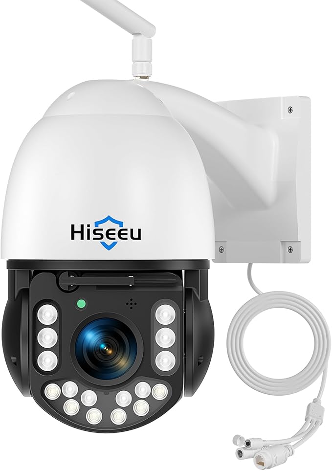 Hiseeu Wireless PTZ Security Camera, 30X Optical Zoom, 250ft HD Color Night Vision, Floodlight, Two-Way Audio, Human Detection, 5G/2.4Ghz WiFi Outdoor Camera, for Home & Business