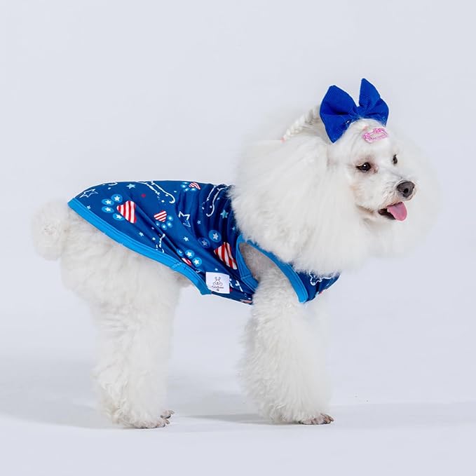 CuteBone 4th of July Dog Shirts 2-Pack Soft Pet Clothes Breathable Summer Vest for Small Puppy and Stretchy Cat Apparel 2BX17XS