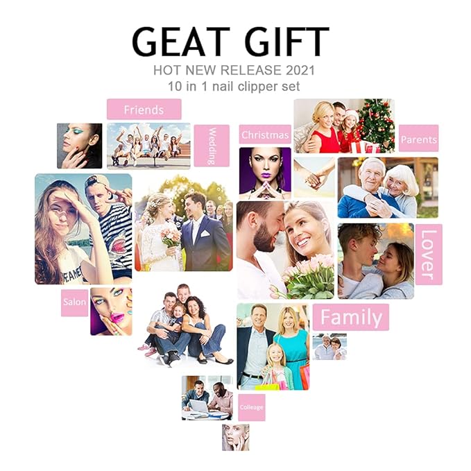 Manicure Set 10 in 1 Stainless Steel, Nail Clippers Scissors Pedicure Tools Kit - Portable Travel Grooming Kit for Men and Women with Leather Case (Rose Red)