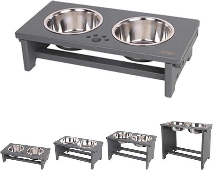 HTB Elevated Dog Bowls,Raised Dog Bowl Stand with 2 Stainless Steel Bowls,Elevated Raised Pets Bowls for Large Medium Small Sized Dogs