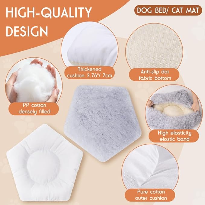 Washable Dog Bed, Small Dogs Beds, 2 PCS Removable Washable Fluffy Pet Bed Cover, Replaceable Dog Crate Pad, Calming Puppy Bed, Comfy Kennel Pad, Plush Cat Mat, 24" x 16", Gray + Beige