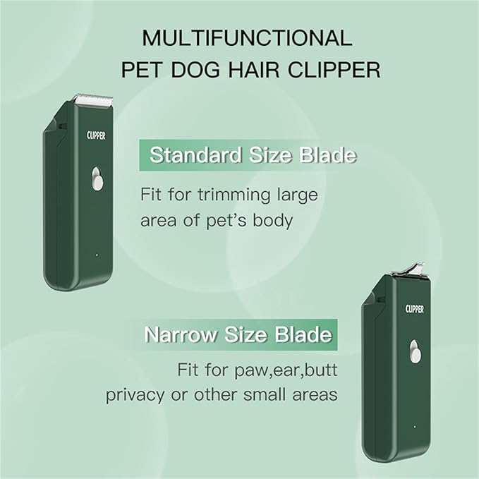 2-in-1 Professional Dog Grooming Kit - Low Noise, Waterproof, USB Rechargeable, and Safe Ceramic Blade - Gift for Dogs and Cats (Green)