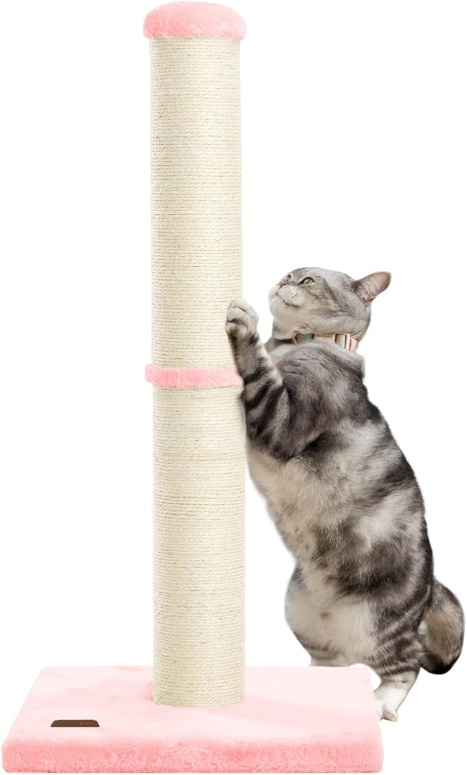 34inch Cat Scratching Post with Natural Sisal Rope 4.3Inch Large Diameter Scratcher Post Tree for Indoor Cats Pink