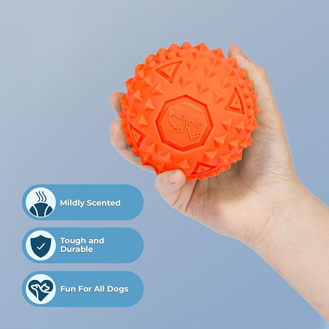 Best Pet Supplies Tough Dog Toys for Aggressive Chewers - Squeaky Dog Toys, Non-Toxic Spiky Ball for Dental Health, Interactive Toy, Pack of 2, Blue, Orange (L:3.5")