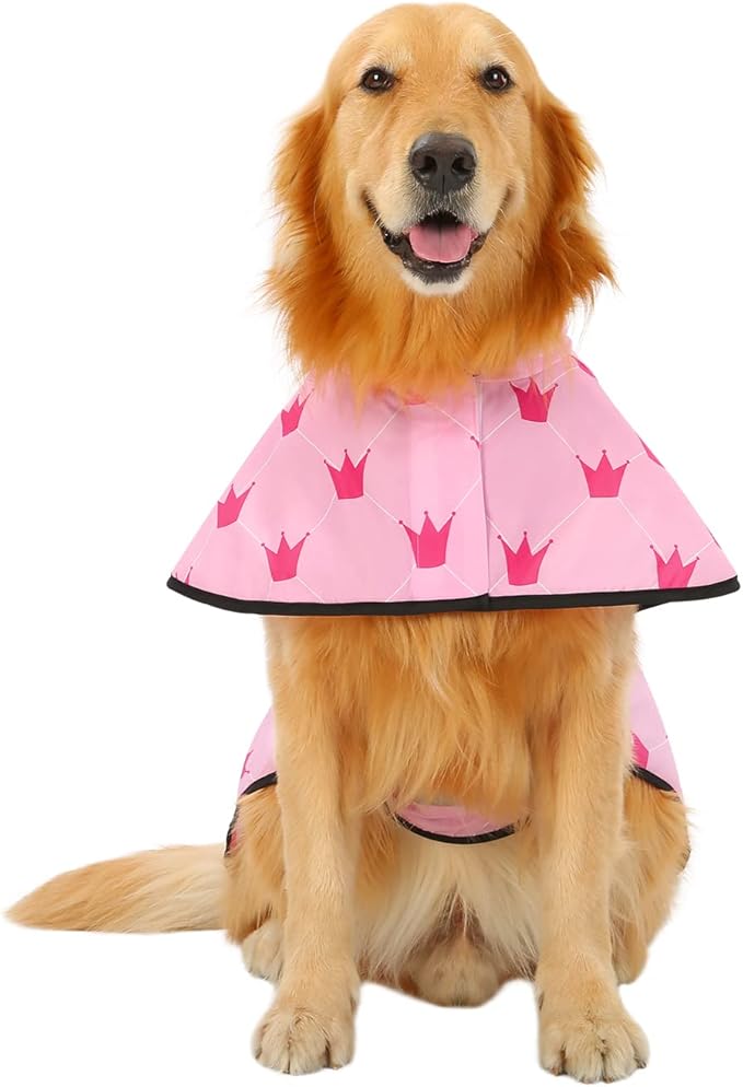 HDE Dog Raincoat Jacket Reflective Adjustable Hooded Pet Poncho Rain Coat with Leash Hole for Small to X-Large Dogs Princess - L