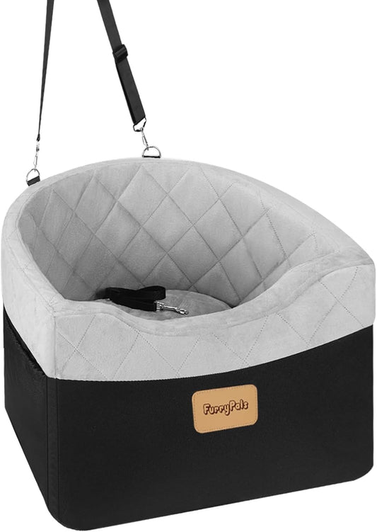 Dog Car Seat for Small/Medium Dogs, Memory Foam Dog Booster Seat with Washable Removable Cover, Storage Pockets and Thick Cushion, Black Part is Waterproof and Abrasion-Resistant