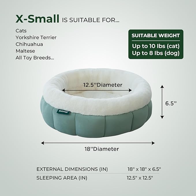 BALANCE Cat Beds for Indoor Cats, Washable Round Cat Bed, Cute Kitten Bed with Anti-Slip Bottom for Kitty and Puppy, 18 Inches, Granite Green
