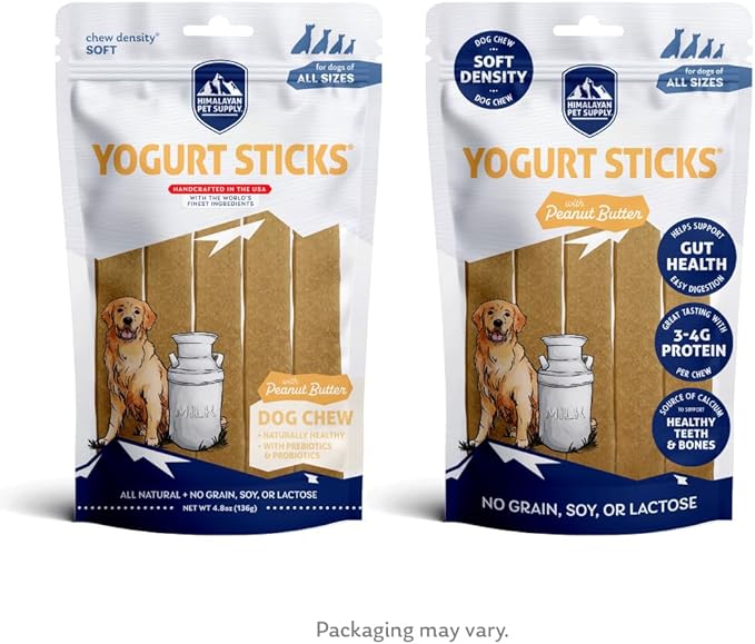 Himalayan Dog Chew Yogurt Sticks, Peanut Butter, Dog Treats With Prebiotics, Probiotics & Protein, Digestive Support, Lactose & Gluten Free, Natural Dog Treat for All Breeds, Made in America, 5 Count