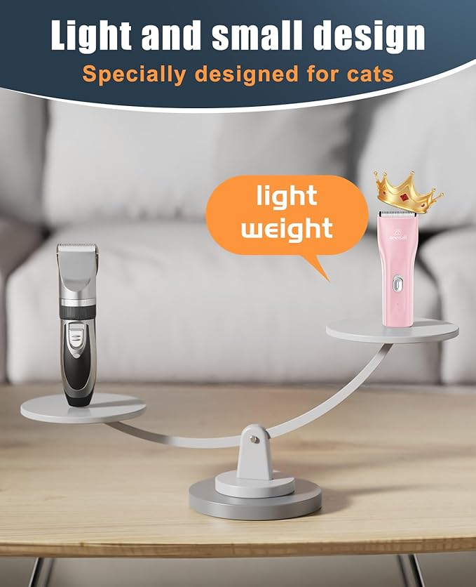 oneisall Pet Clipper for Cat Matted Hair, Pet Shaver for Cats Quiet Pet Clippers Waterproof Cordless Cat Clippers for Matted Hair Long Hair with Storage Bag (Pink)