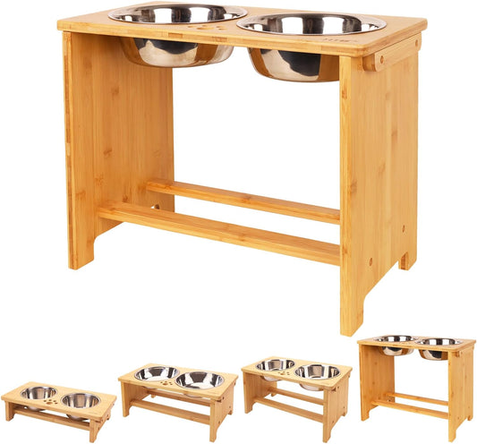 HTB Elevated Dog Bowls,Raised Dog Bowl Stand with 2 Stainless Steel Bowls,Elevated Raised DogBowls for Large Medium Small Sized Dogs