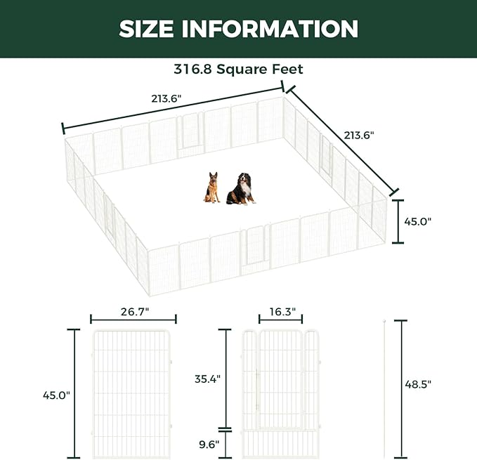 FXW Rollick Unleashed Dog Playpen for Indoor, Yard, RV Camping, 45 inch 32 Panels for Large Dogs, White│Patented