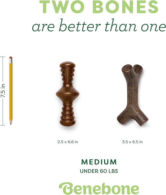 Benebone 2-Pack Maplestick/Zaggler Durable Dog Chew Toys, Real Maplewood, Real Bacon, Made in USA Medium