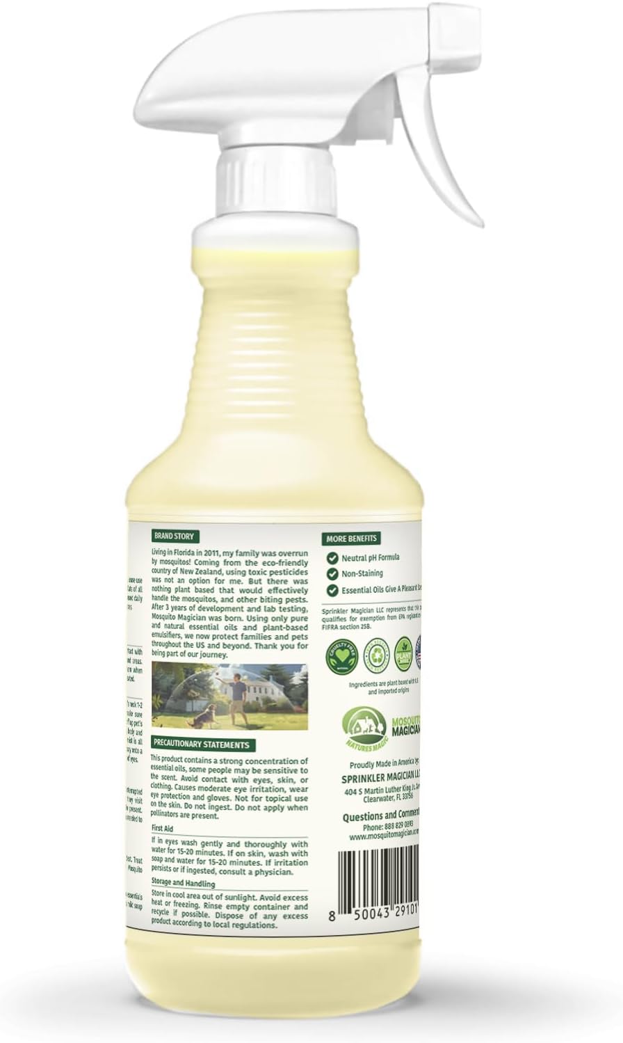 Mosquito Magician Indoor and Outdoor Spray - Use for Carpet, Furniture, Bedding, Couches & Pets – Plant-Sourced with Essential Oil – Lemongrass, 32 OZ