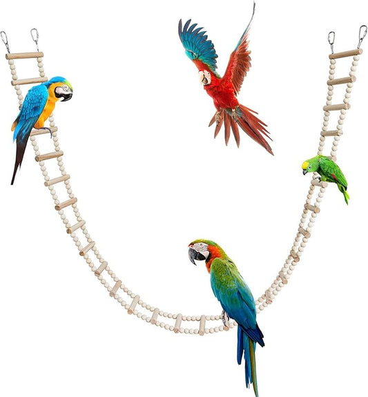 Bird Ladder Bridge, Wooden Pet Hamster Climbing & Swing Toys, Cage Accessories for Birds Rats Parrots Hamster Squirrel Sugar Gliders Parakeets Cockatiels - 28 Steps - 61.8 x 3.14 Inch