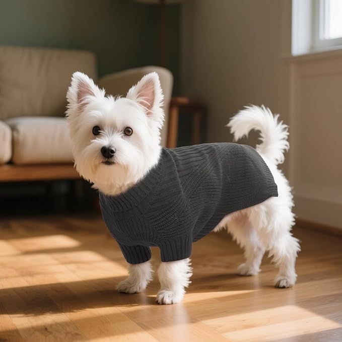 Dog Medium Sweater, Winter Christmas Sweater for Dogs, Solid Color Classic Cable Knit Clothes for Cold Weather, Warm Turtleneck Knitwear Short Sleeves for Outdoor Playing