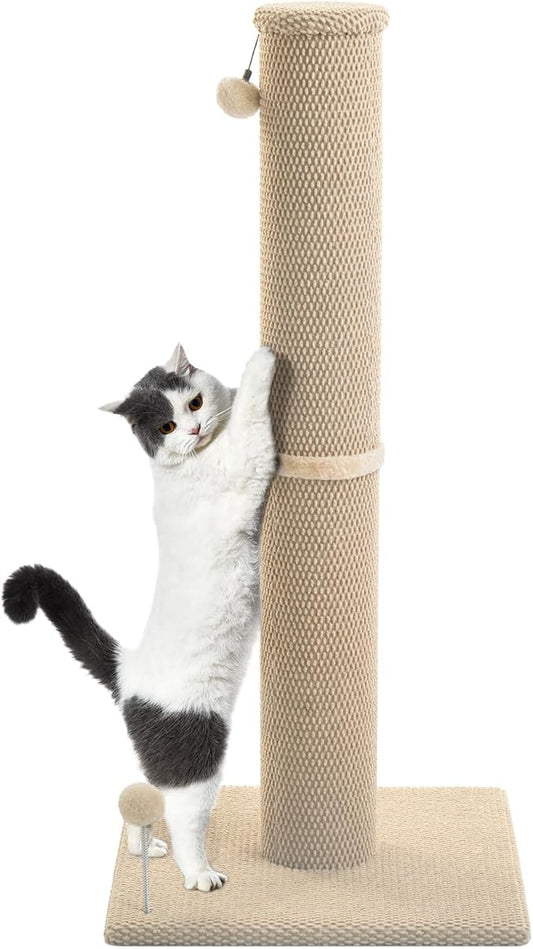 Cat Craft Cat Scratching Post Large Reticulate Carpet Scratching Post for Indoor Cats, Tall Cat Scratch Post, Carpet Cat Scratcher with Replaceable Toys, Sturdy Base, Large, Beige