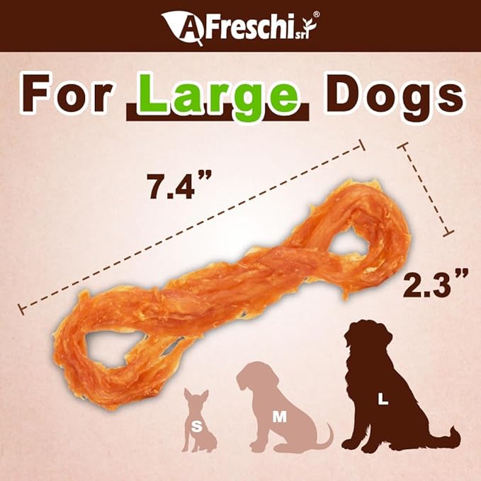 AFreschi Turkey Tendons for Dogs, USA-Sourced, Healthy Dog Treats, Rawhide-Free Puppy Chews, Long Lasting, All Natural, Hypoallergenic Dog Treats for Large Breeds, 2 Count Pack Rope (L)