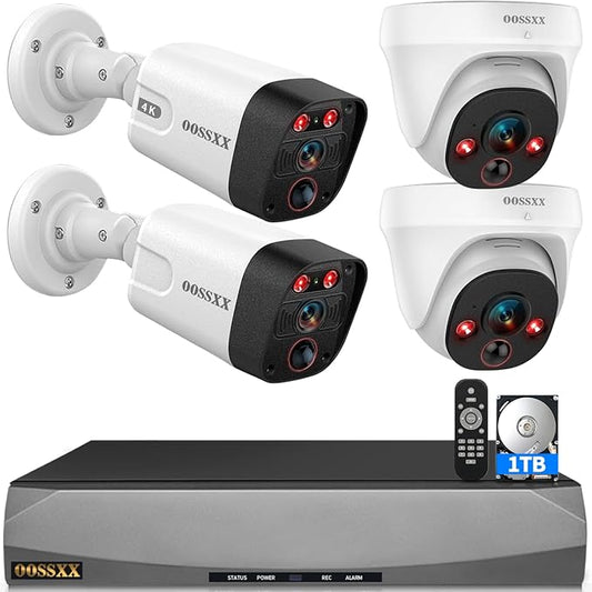 OOSSXX (4K HD & 130° Ultra Wide-Angle) 2-Way Audio 8MP Wired Dome PoE IP Cameras for Home Security Outdoor Camera System, 2Pcs Dome Cameras/2Pcs Bullet Camera, PIR Detection