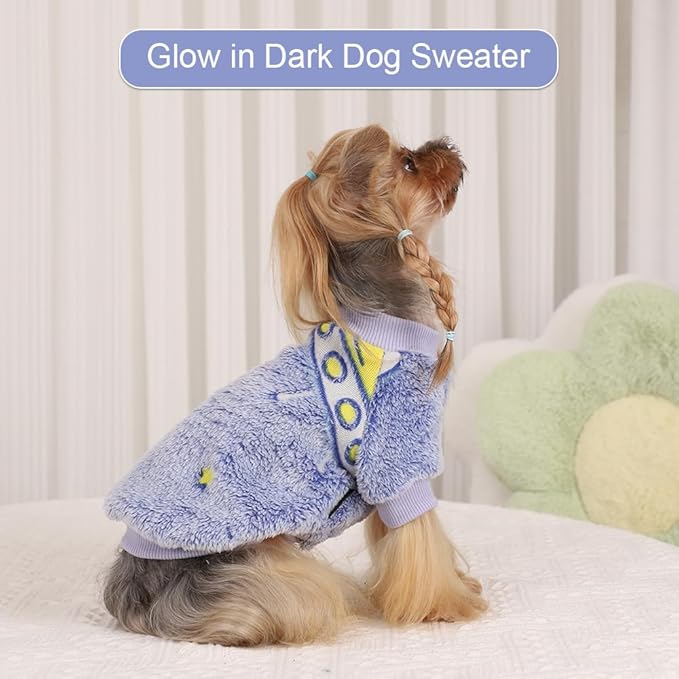 Dog Sweater Glow in The Dark Girl Pink Small Fleece Clothes Winter Soft Thickening Warm Puppy for Dogs Boy Teacup Yorkie Chihuahua (S,Blue)