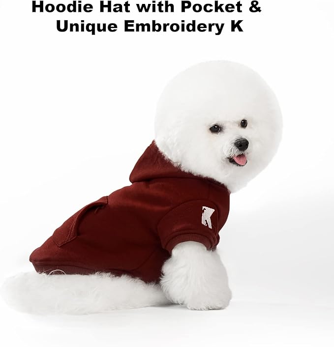 Koneseve Dog Hoodie Fleece Puppy Clothes Warm Sweater with Hat for Small Dogs Cat Hooded Shirt Kitten Pet Basic Hoodies Sweatshirt with Pocket Doggie Soft Winter Coat Apparel (Red; L)