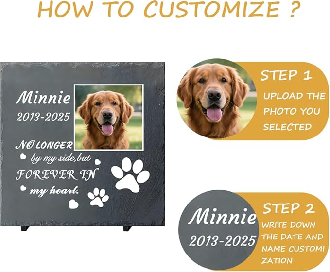 Dog Memorial Gifts for Loss of Dog, Personalized Pet Memorial Stone, Custom Dog Grave Marker with Name & Photo, Sympathy Gifts for Bereaved Pet Owners, Cemetery Decor (Style G)