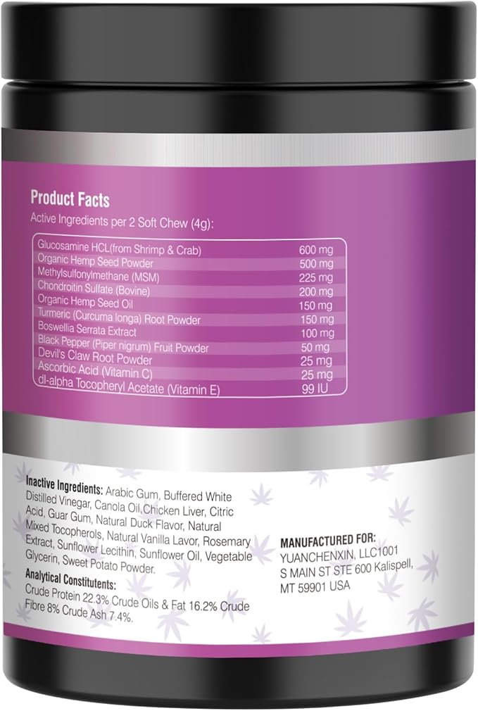 Glucosamine for Dogs 200pcs Joint Support Supplement Dog Hip and Joint Chondroitin Chews Treats with MSM Hemp Dog Joint Pain Relief Mobility Supplements Duck Flavor Fit All Large Small Medium Breed