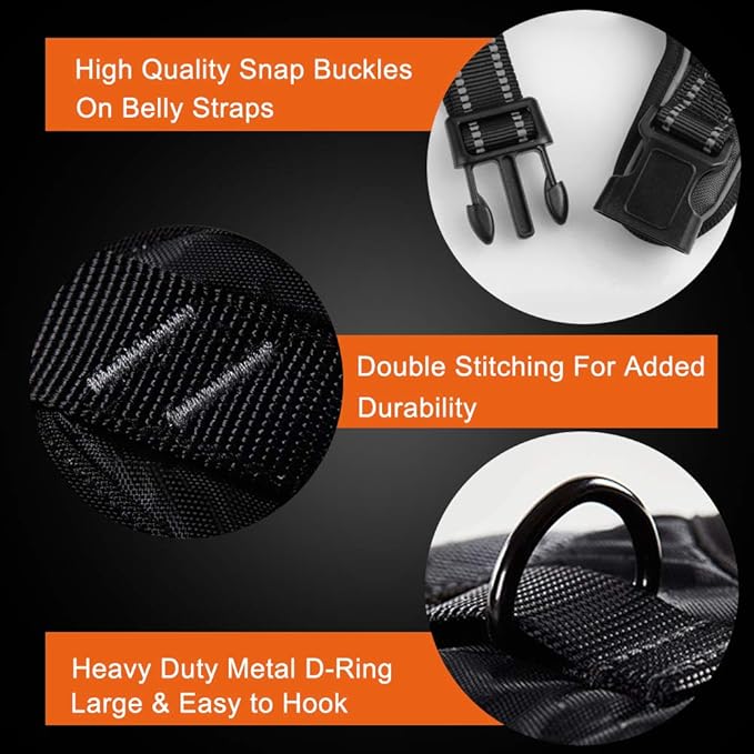 PHOEPET No Pull Dog Harness Reflective Adjustable with 2 Metal Leash Hooks and Soft Training Handle [Over The Head Design](XL, Baby Blue)