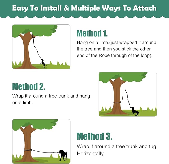 HOPET Dog Outdoor Bungee Solo Hanging Toy, Tether Tug of War Toys for Pitbull Small Large Aggressive Chewers Dogs to Exercise, Durable Interactive Tug Toy, Dog Rope Toys