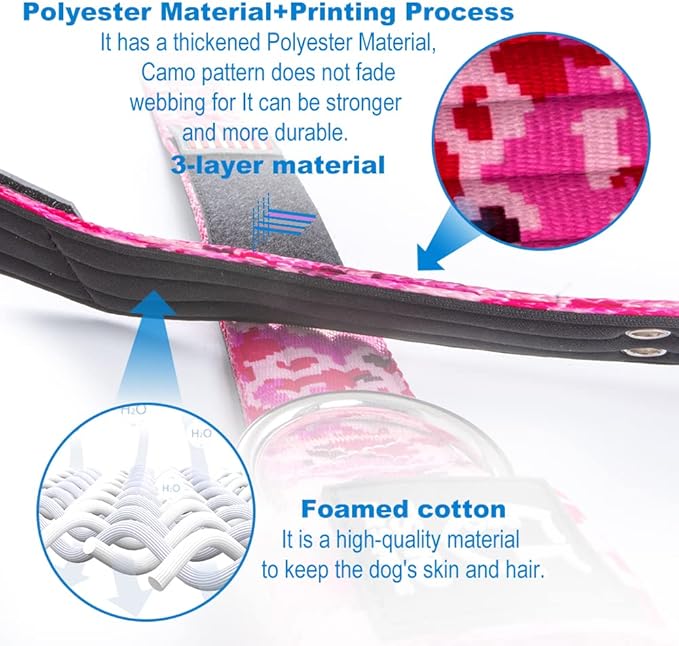 TSPRO Tactical Dog Collar 1.25 Inch Wide Thick Dog Collars with Heavy Duty Metal Buckle, Durable, Strong, Adjustable for Small Dogs (Camo Blue S)