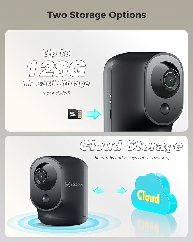 COCOCAM 2K Indoor Pan/Tilt Security Camera with 5200mAh Battery, WiFi Camera,Wireless for Baby Monitor/Pet/Home Security, AI Recognition, PIR Human Detection, 2.4G WiFi (Black)