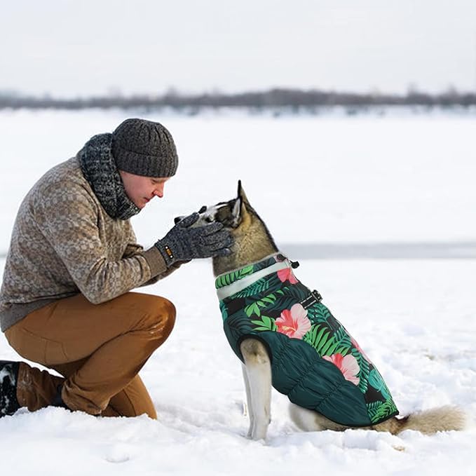 Winter Dog Coat,Large Dog Jacket,Waterproof Pet Jacket with Back Zipper,Pet Coat with Harness Built in,Warm Dogs Coat with Fleece Lined,Snow Jacket Clothes French Bulldog Shiba Inu,L