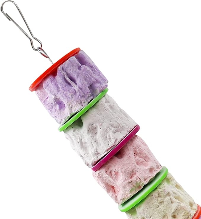 Large Bird Chewing Toy, Colorful Parrot Beak Grinding Calcium Stone with Bells, Bird Cage Accessories, Cage Toys for Cockatiel Parakeet Budgies Rat Hamster Chinchilla Rabbit Bunny African Grey(1 Pack)