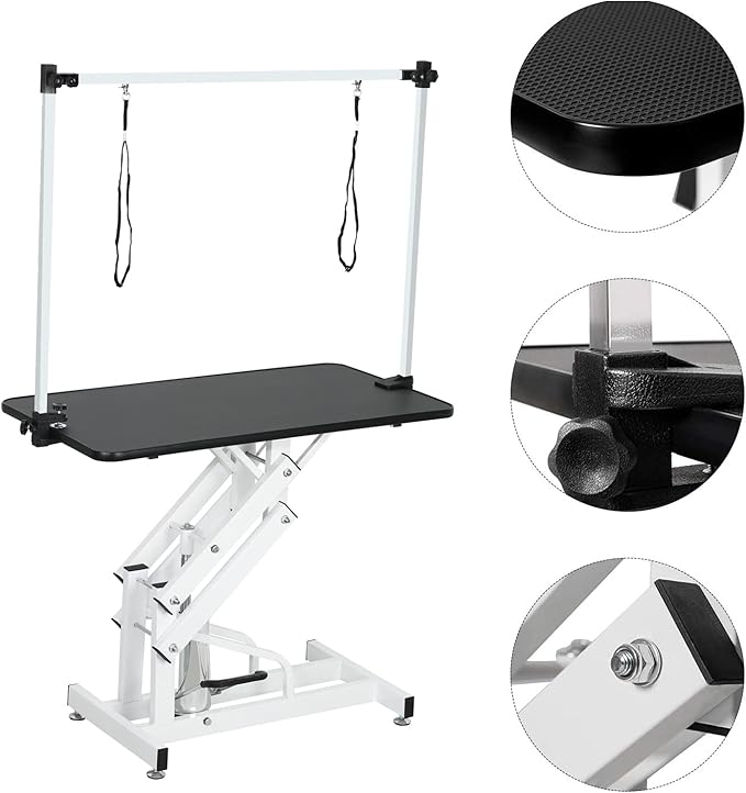 Hydraulic Pet Dog Grooming Table for Dogs & Cats, Heavy Duty Large Groomming Table with Adjustable Arm Noose, Maximum Capacity Up to 300lbs, 42.5inch, Black