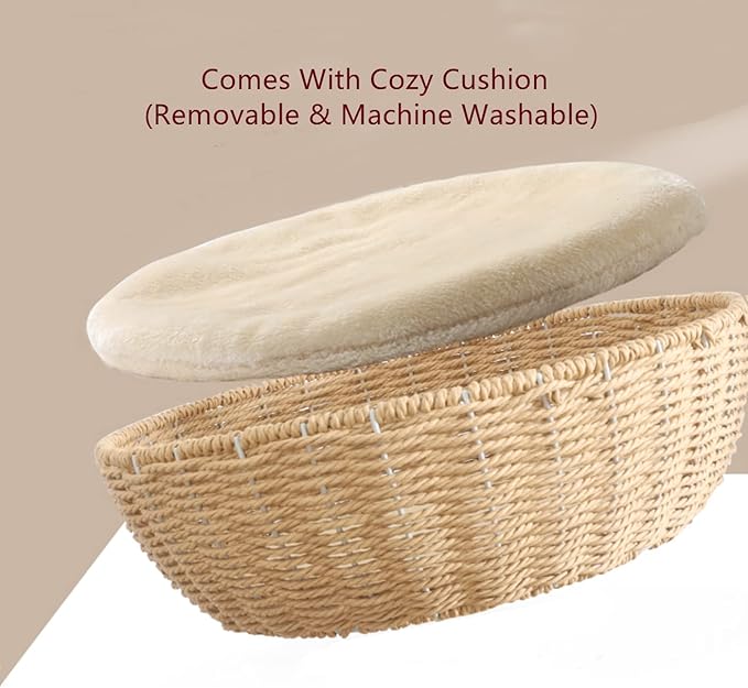 SHENGOCASE Cat Tree Tower with Rattan Wicker Basket, Handwoven Large Nest Basket Bed, Window Perch for Large Cats up to 20LBS