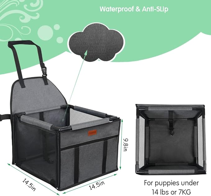 SWIHELP Dog Car Seat Puppy Portable Pet Booster Car Seat with Clip-On Safety Leash and Stable Fram, Anti-Collapse,Perfect for Small Pets