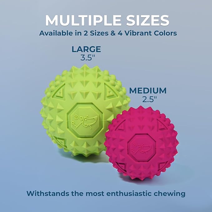 Best Pet Supplies Tough Dog Toys for Aggressive Chewers - Squeaky Dog Toys, Non-Toxic Spiky Ball for Dental Health, Interactive Toy, Pack of 4, Fuschia, Green, Blue, Orange (M:2.5")